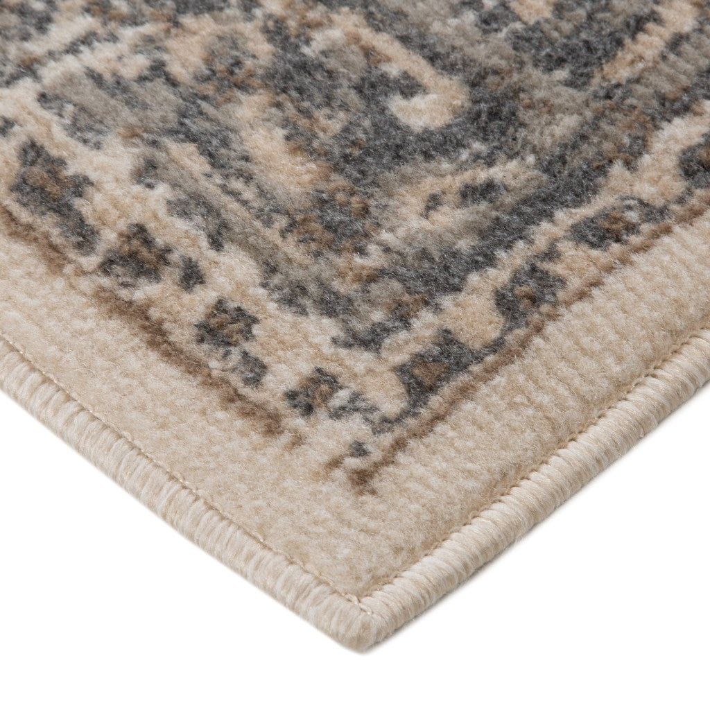 6 x 9 Beige Medallion Power Loom Area Rug Image 4