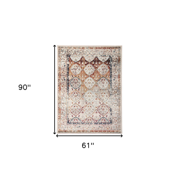 5 x 7 Beige Floral Medallion Power Loom Area Rug Image 10