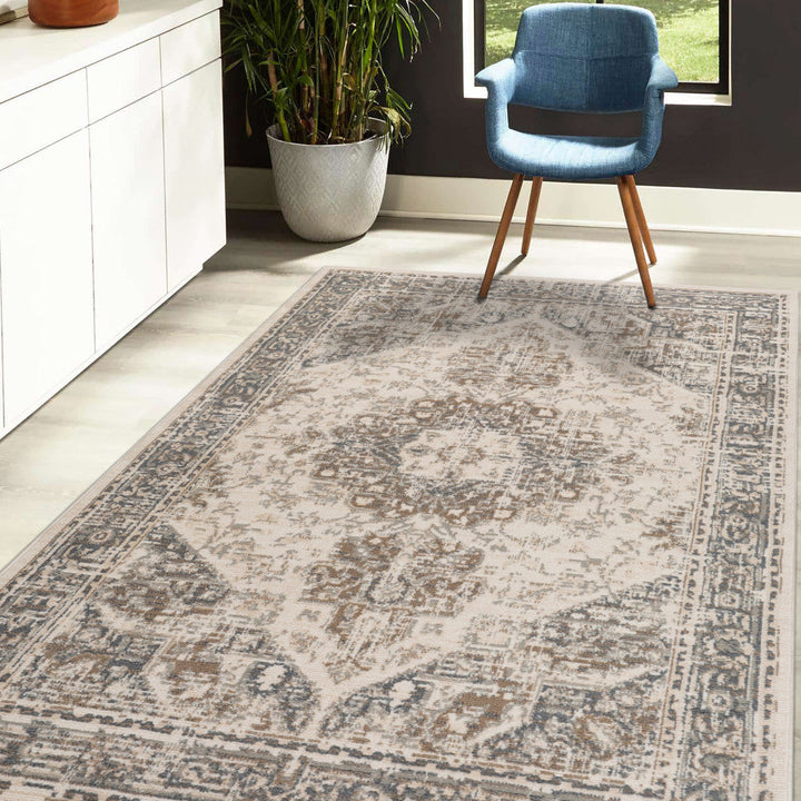 6 x 9 Beige Medallion Power Loom Area Rug Image 6