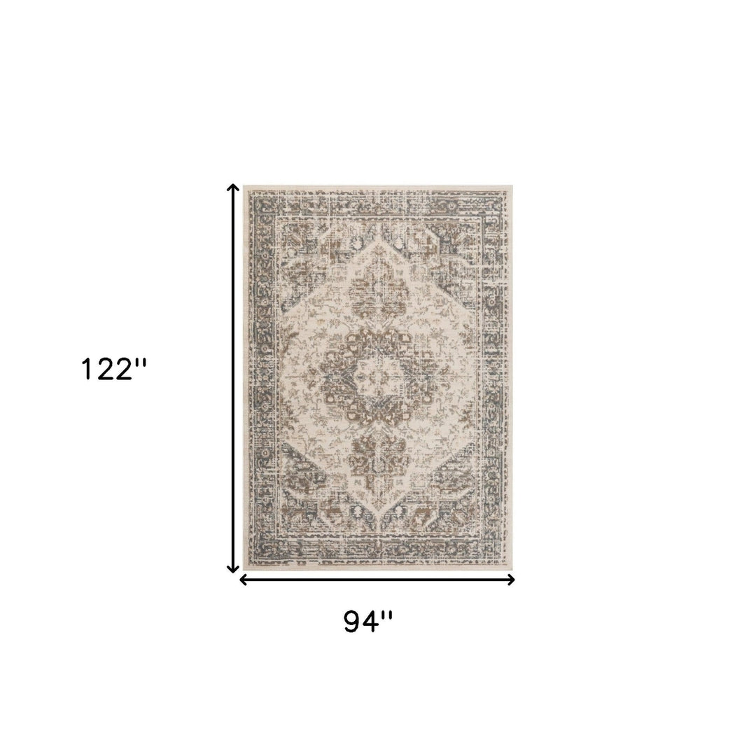 6 x 9 Beige Medallion Power Loom Area Rug Image 7