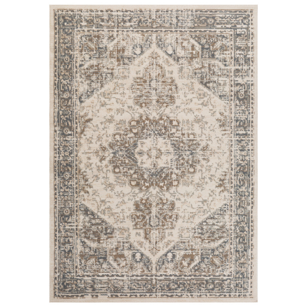 6 x 9 Beige Medallion Power Loom Area Rug Image 8