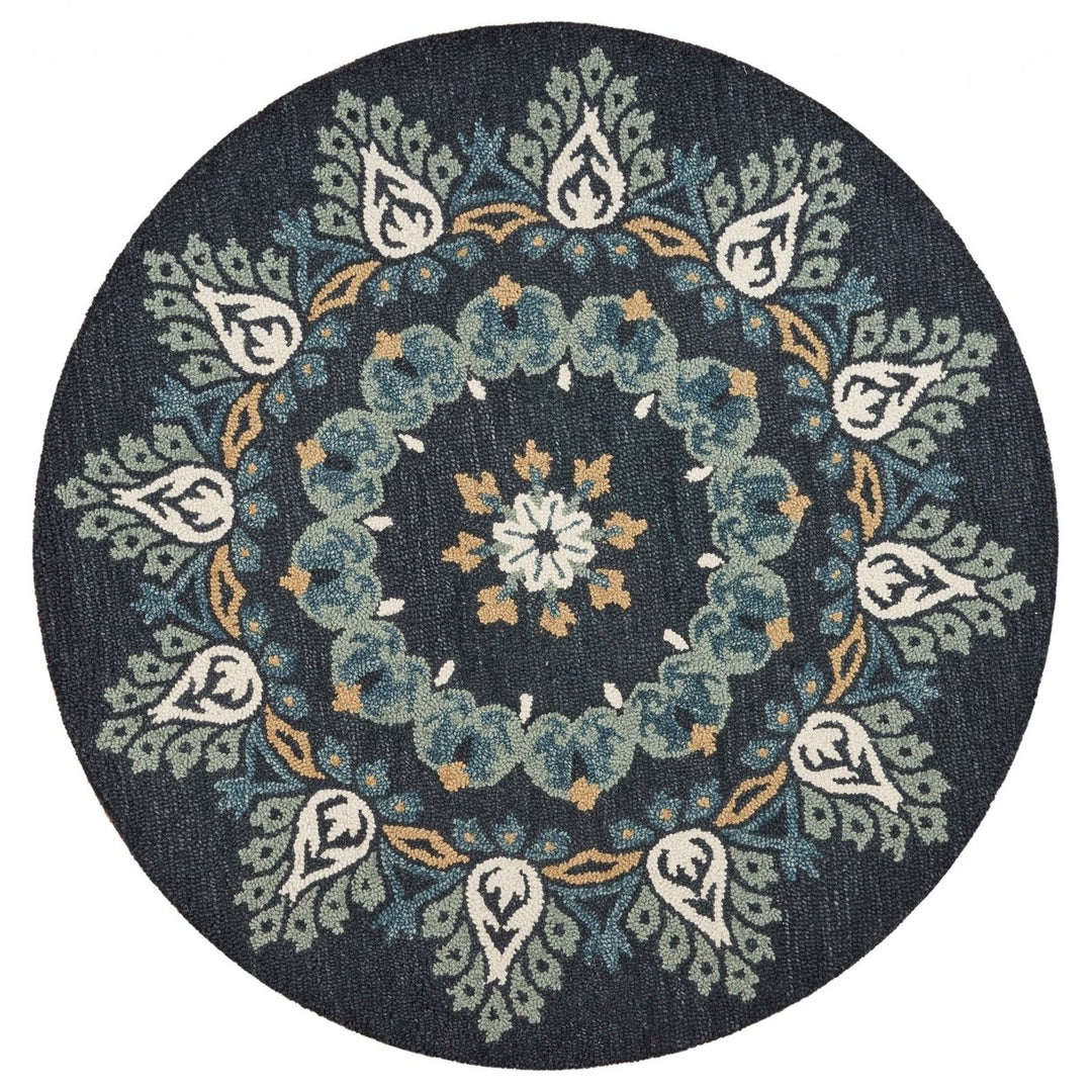 6 Round Black Floral Paradise Area Rug Image 1