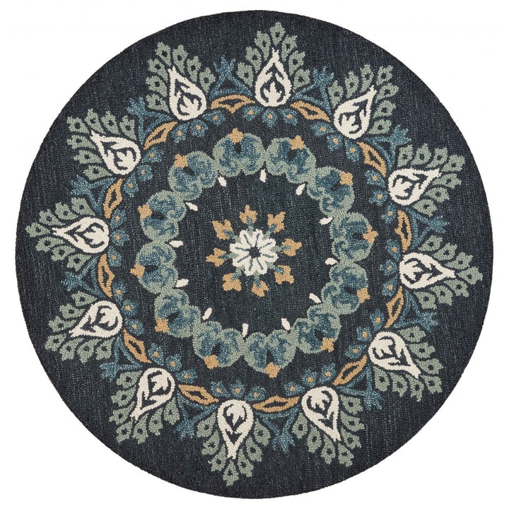 6 Round Black Floral Paradise Area Rug Image 1