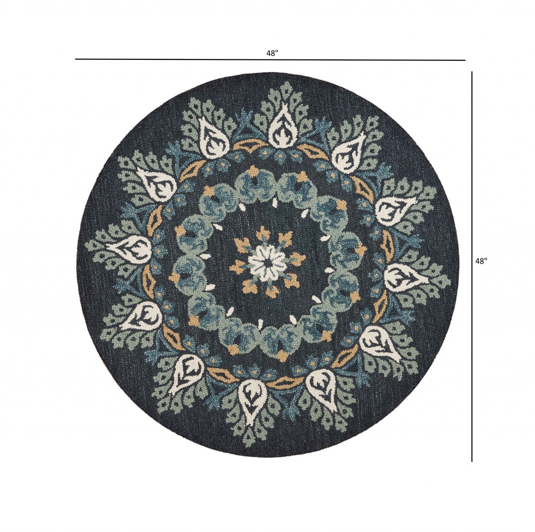 6 Round Black Floral Paradise Area Rug Image 2