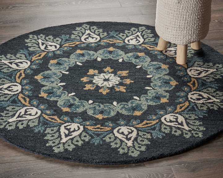 6 Round Black Floral Paradise Area Rug Image 9