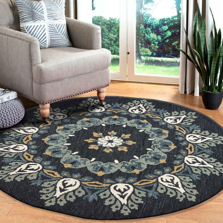 6 Round Black Floral Paradise Area Rug Image 10