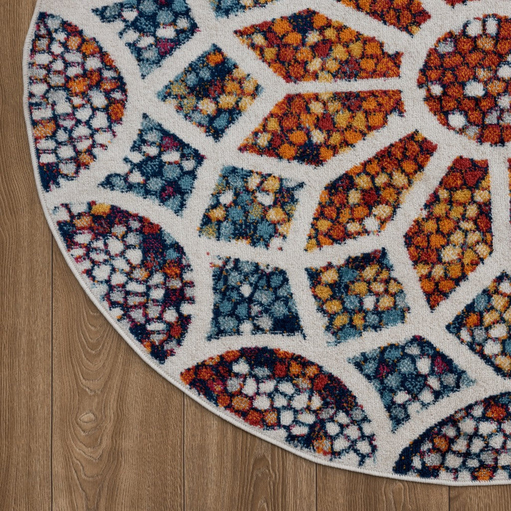 7 Round Multicolored Floral Mosaic Area Rug Image 2