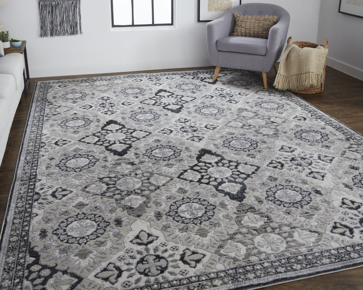 5 X 8 Gray And Black Floral Power Loom Area Rug Image 2