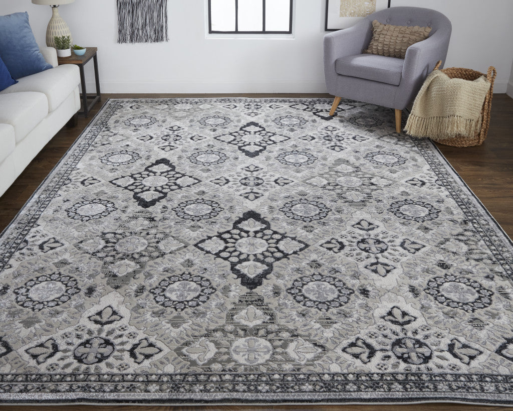 5 X 8 Gray And Black Floral Power Loom Area Rug Image 9