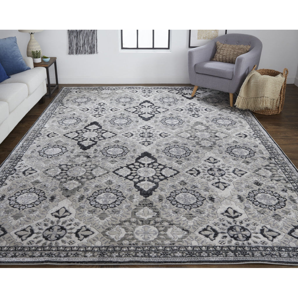 5 X 8 Gray And Black Floral Power Loom Area Rug Image 12