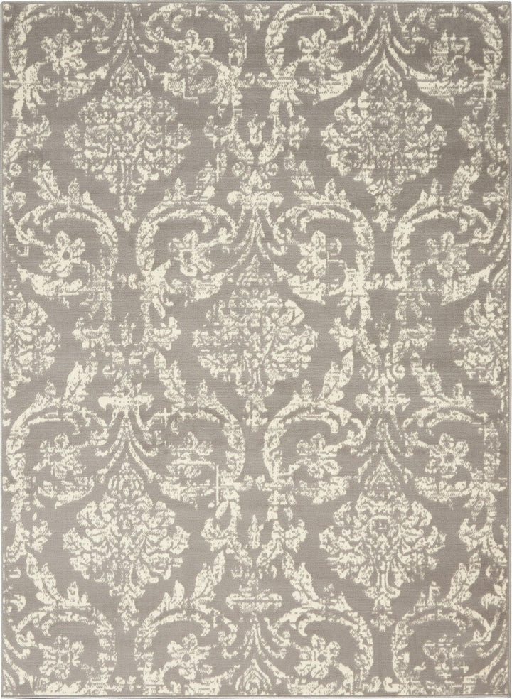 5 x 7 Gray Damask Power Loom Non Skid Area Rug Image 1