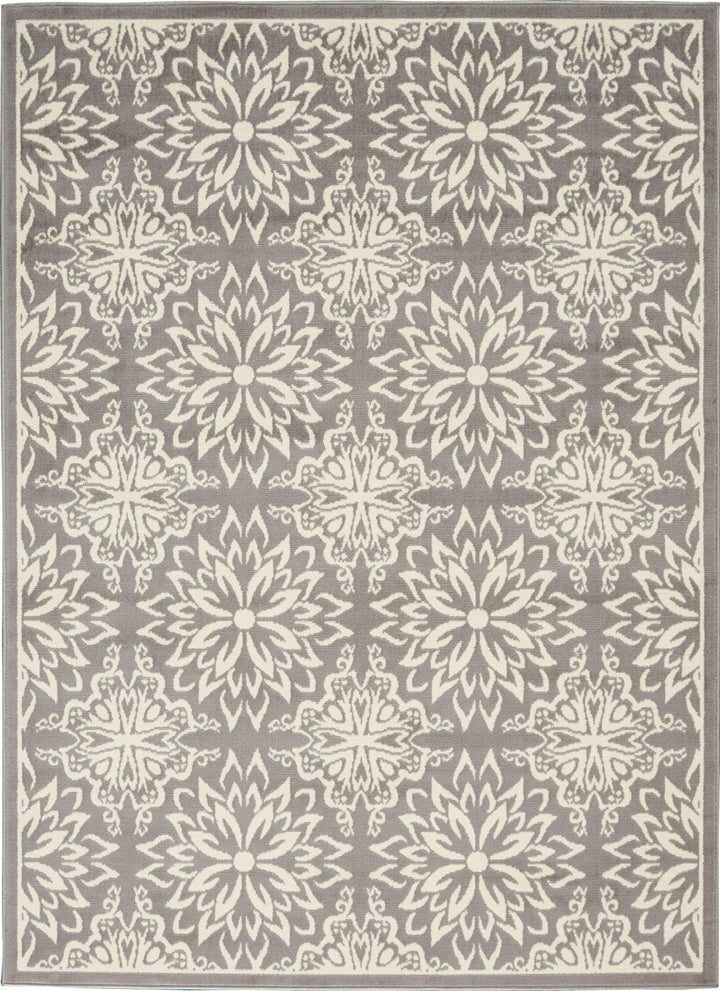 5 X 7 Gray Floral Power Loom Area Rug Image 1