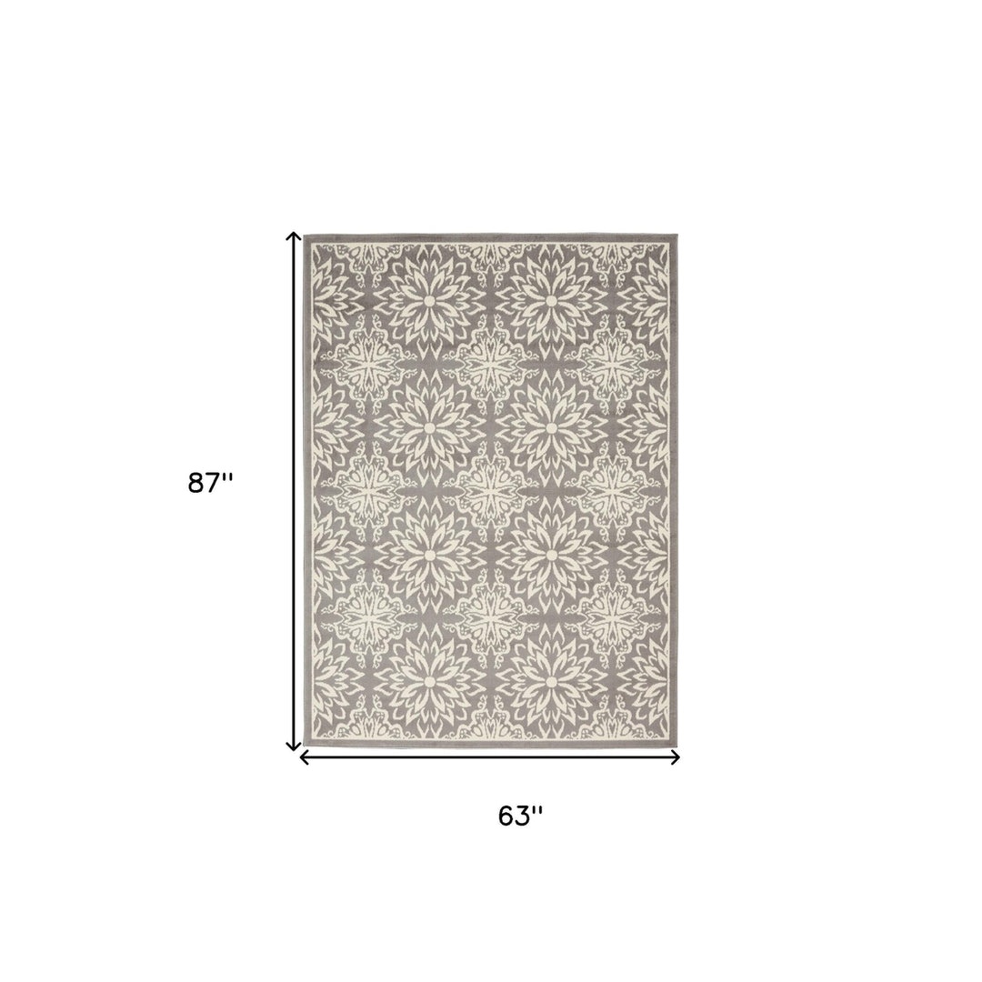 5 X 7 Gray Floral Power Loom Area Rug Image 9