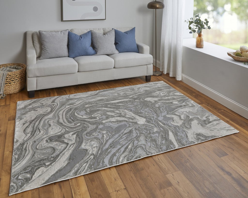 5 X 8 Gray Ivory And Silver Abstract Stain Resistant Area Rug Image 6