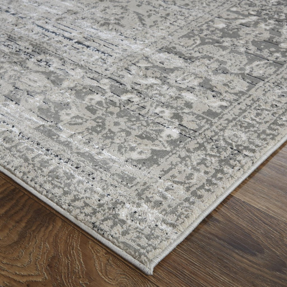 5 X 8 Gray Silver And Taupe Floral Power Loom Distressed Area Rug Image 2