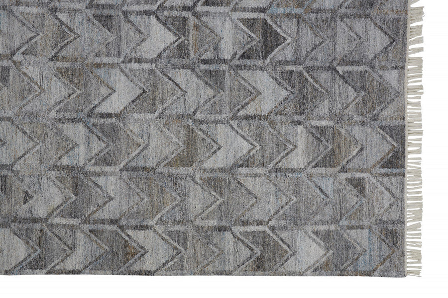 5 X 8 Gray Silver And Taupe Geometric Hand Woven Stain Resistant Area Rug With Fringe Image 1