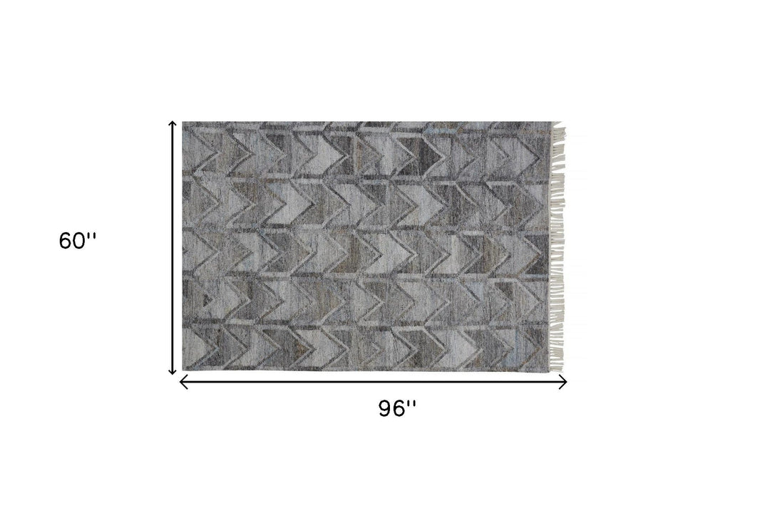 5 X 8 Gray Silver And Taupe Geometric Hand Woven Stain Resistant Area Rug With Fringe Image 2