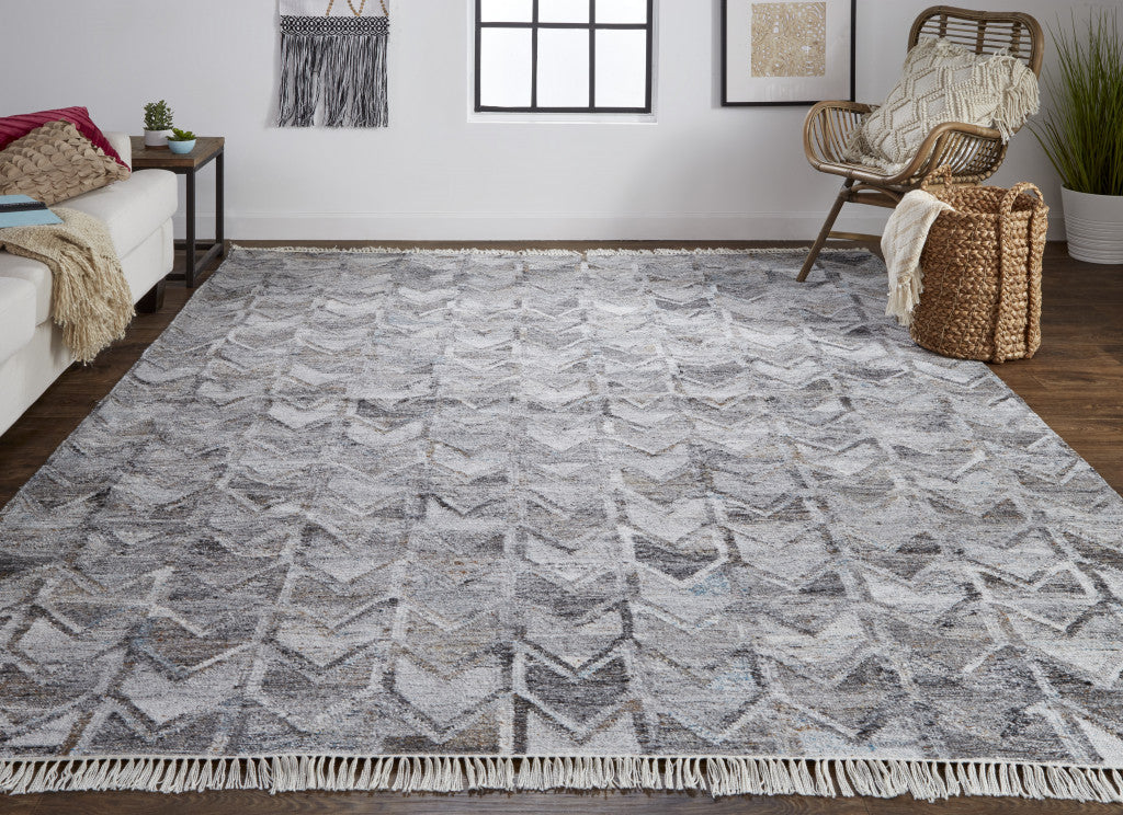 5 X 8 Gray Silver And Taupe Geometric Hand Woven Stain Resistant Area Rug With Fringe Image 4