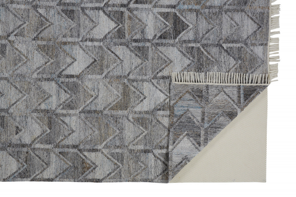 5 X 8 Gray Silver And Taupe Geometric Hand Woven Stain Resistant Area Rug With Fringe Image 7