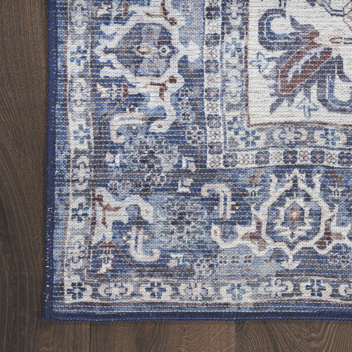 5 x 7 Gray Ivory and Blue Floral Power Loom Distressed Washable Area Rug Image 1