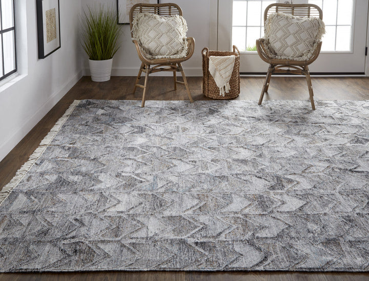 5 X 8 Gray Silver And Taupe Geometric Hand Woven Stain Resistant Area Rug With Fringe Image 11