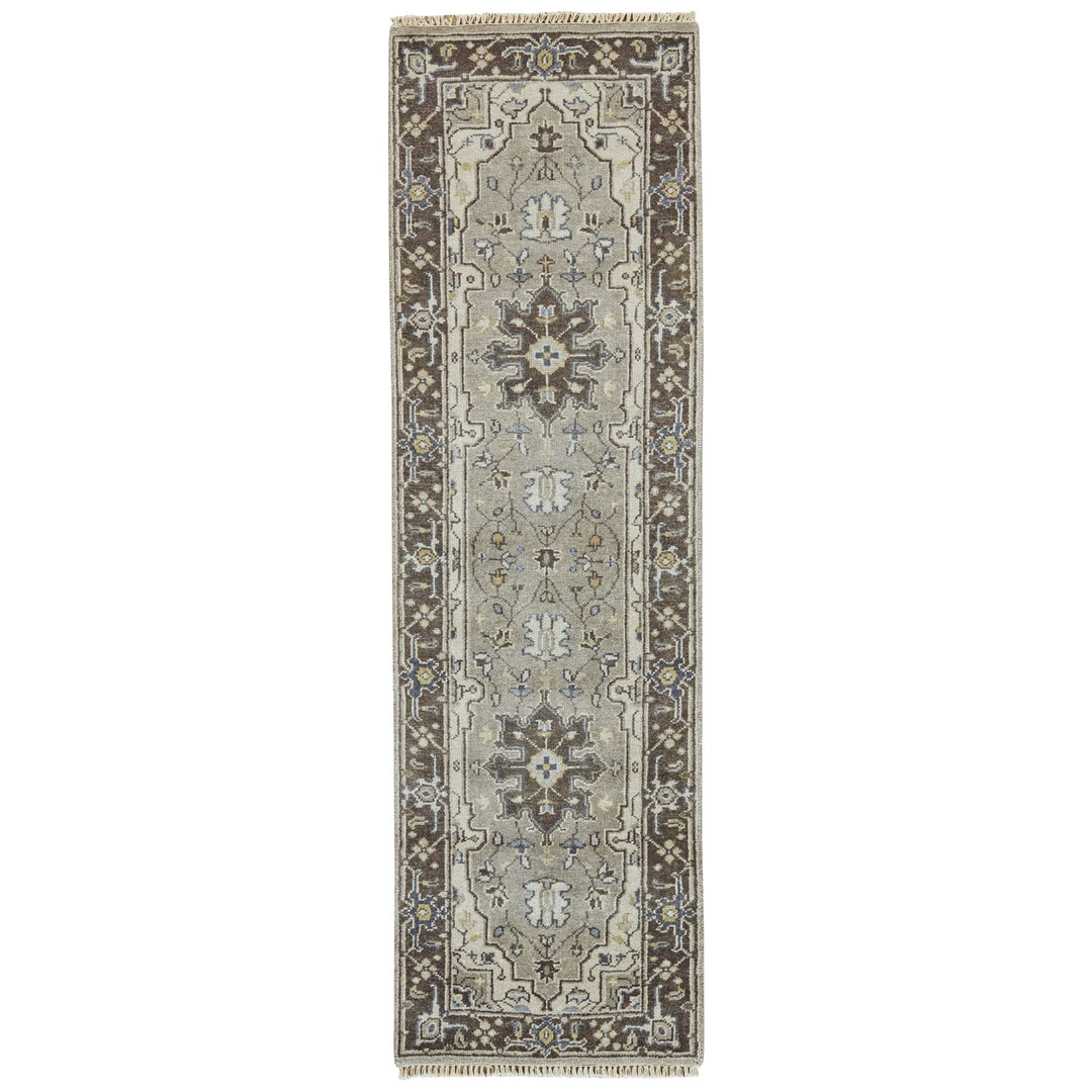 5 X 8 Gray Taupe And Blue Wool Floral Hand Knotted Stain Resistant Area Rug Image 3