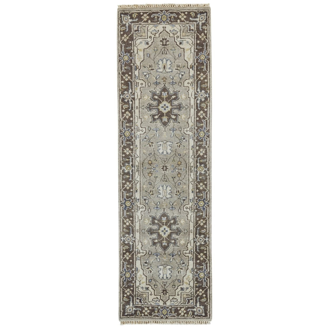 5 X 8 Gray Taupe And Blue Wool Floral Hand Knotted Stain Resistant Area Rug Image 1