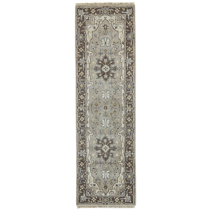 5 X 8 Gray Taupe And Blue Wool Floral Hand Knotted Stain Resistant Area Rug Image 1