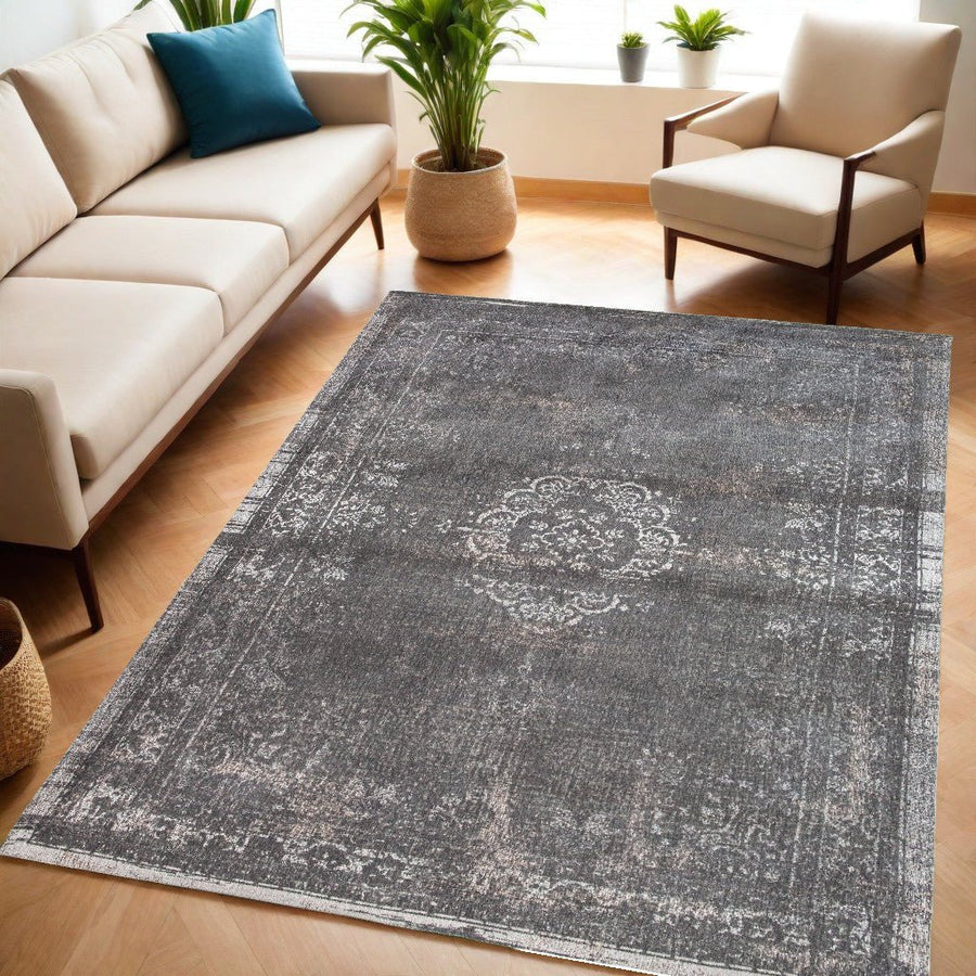 5 x 7 Gray Medallion Non Skid Area Rug Image 1