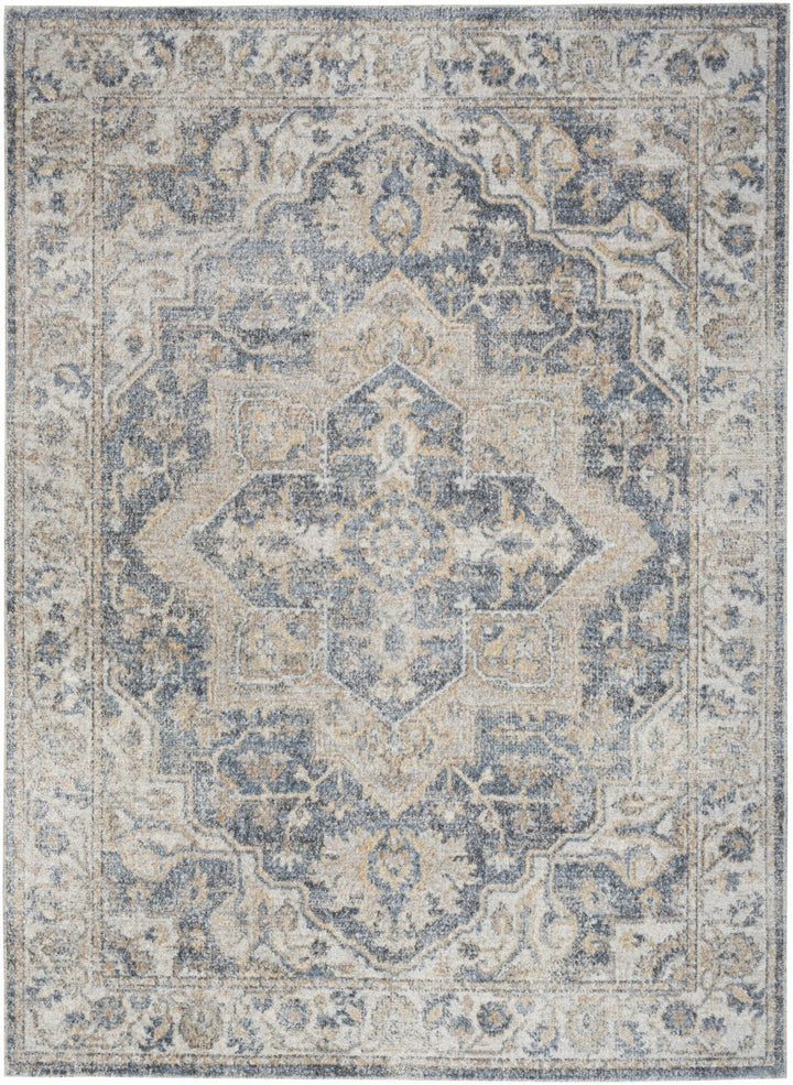 5 X 7 Gray Oriental Power Loom Washable Area Rug Image 1