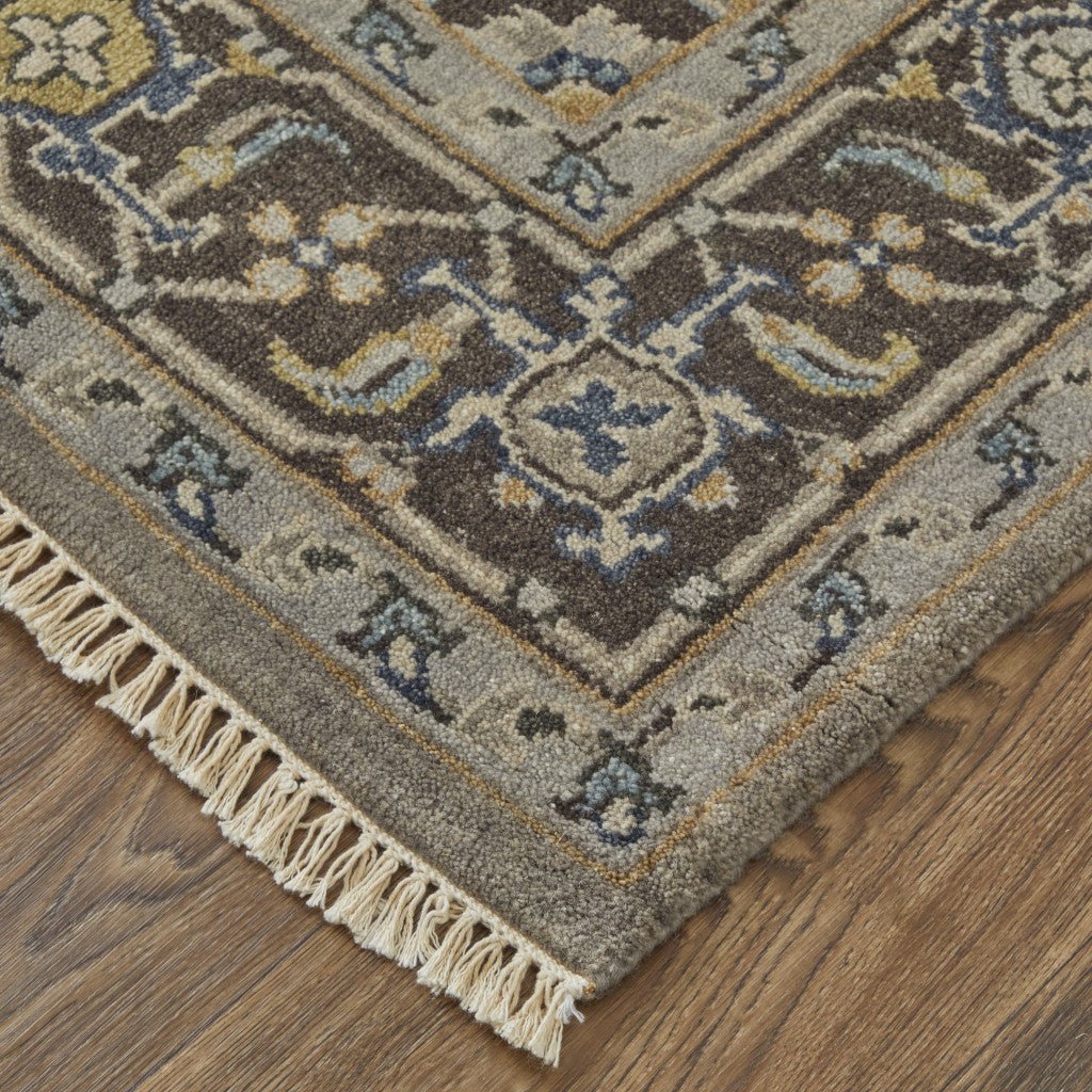 5 X 8 Gray Taupe And Blue Wool Floral Hand Knotted Stain Resistant Area Rug Image 6