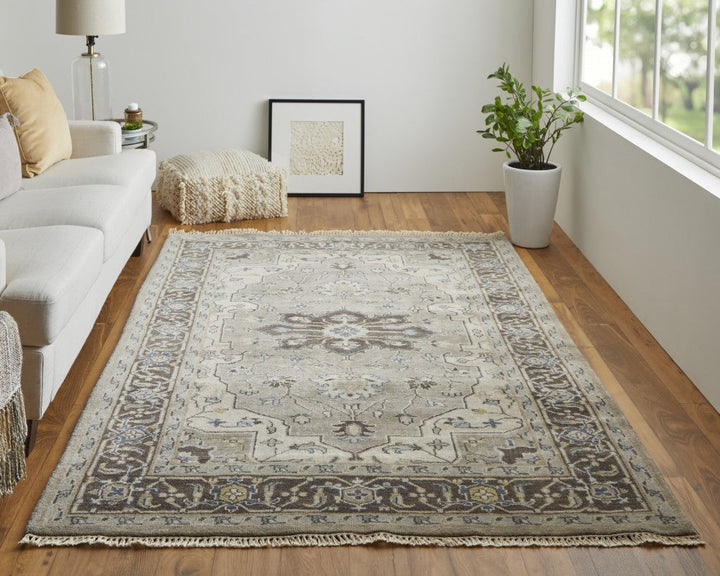 5 X 8 Gray Taupe And Blue Wool Floral Hand Knotted Stain Resistant Area Rug Image 7