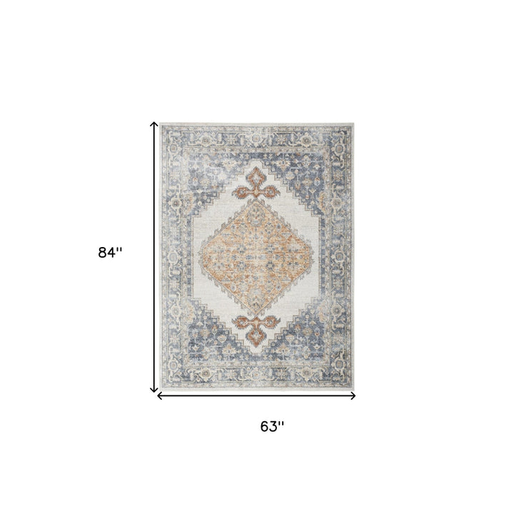 5 X 7 Gray Oriental Power Loom Distressed Washable Area Rug Image 7