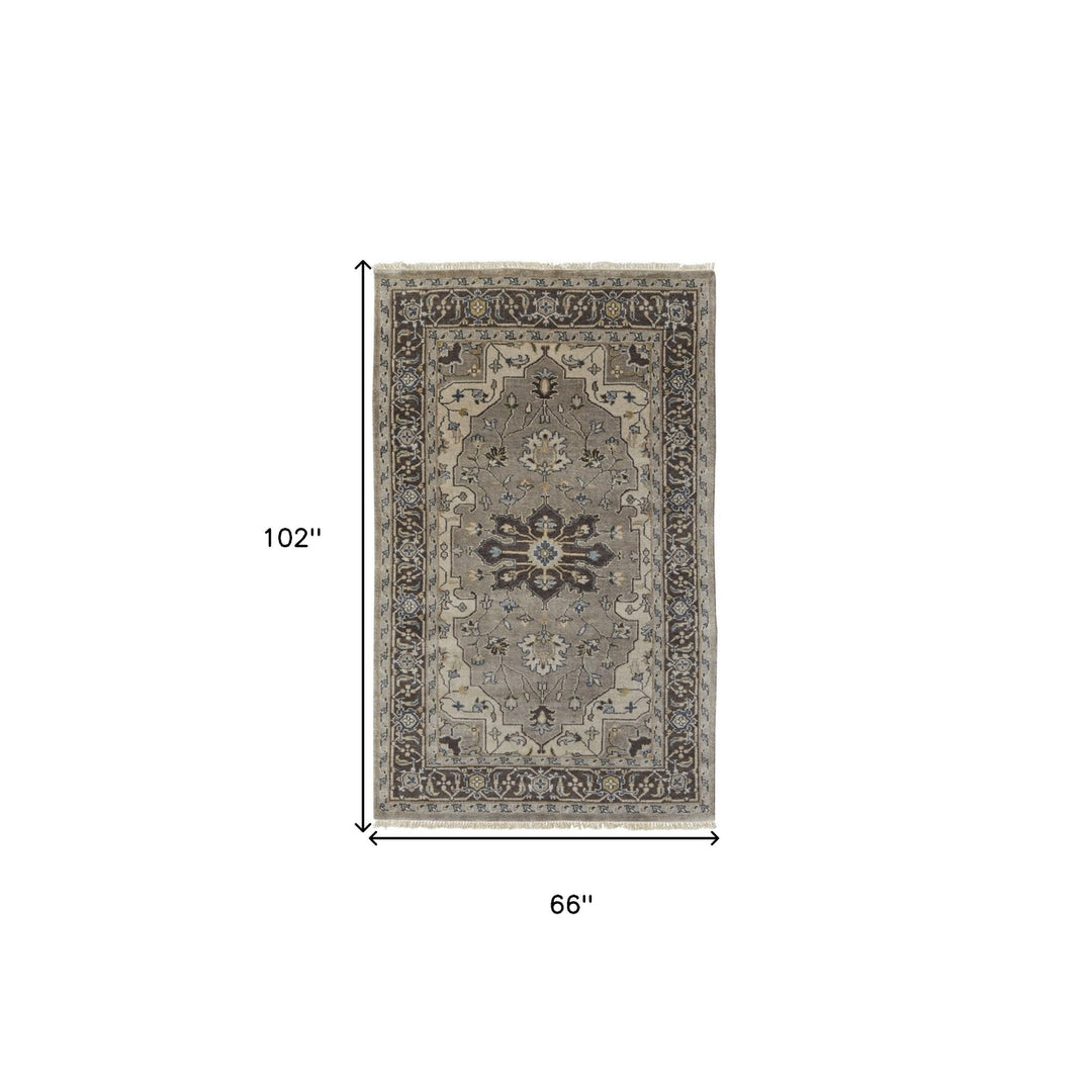 5 X 8 Gray Taupe And Blue Wool Floral Hand Knotted Stain Resistant Area Rug Image 9