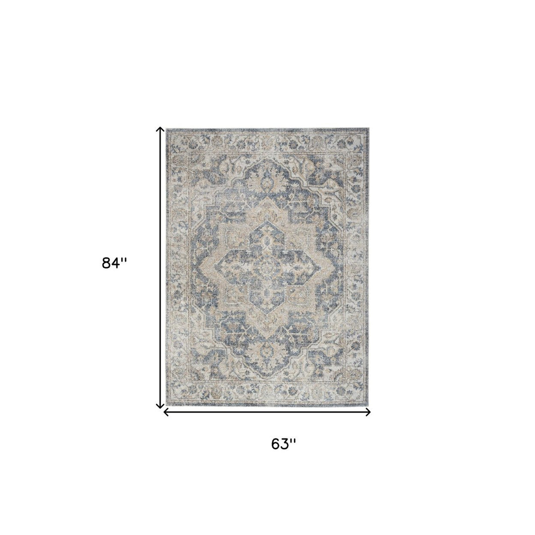 5 X 7 Gray Oriental Power Loom Washable Area Rug Image 7