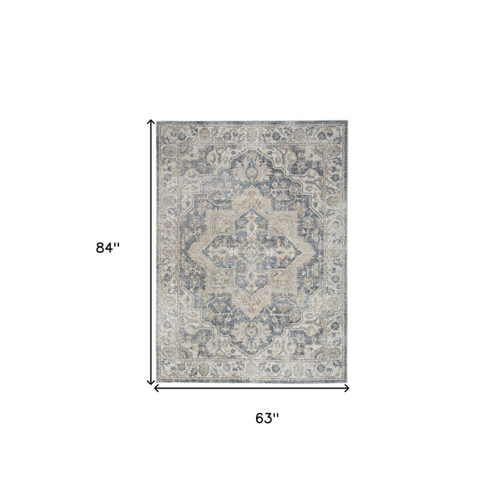 5 X 7 Gray Oriental Power Loom Washable Area Rug Image 7