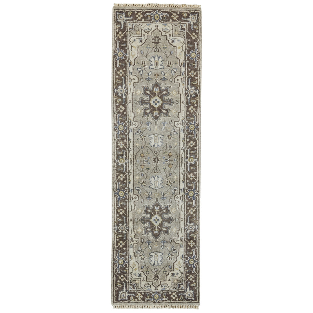 5 X 8 Gray Taupe And Blue Wool Floral Hand Knotted Stain Resistant Area Rug Image 12