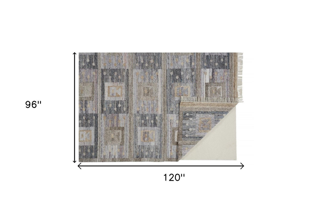 5 X 8 Gray Taupe And Tan Geometric Hand Woven Stain Resistant Area Rug With Fringe Image 3