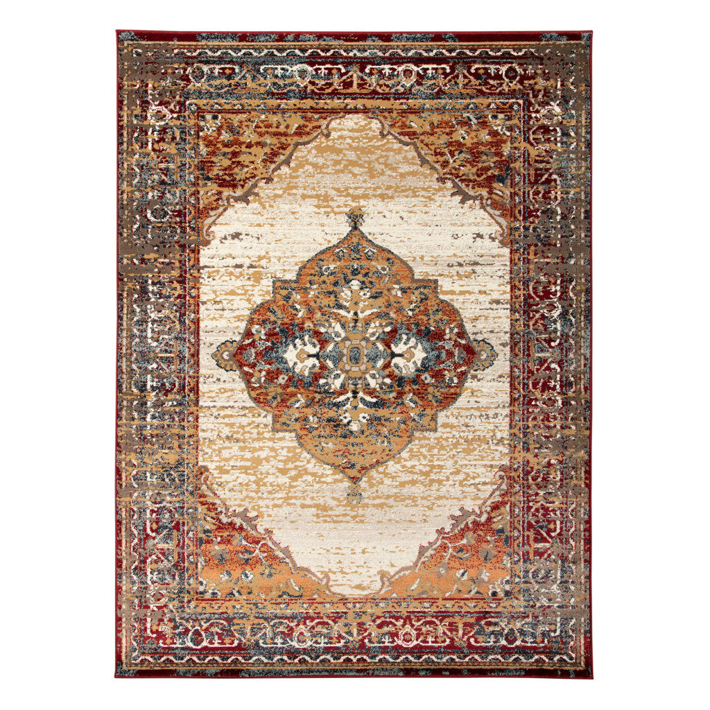 5 x 7 Red Medallion Power Loom Area Rug Image 1