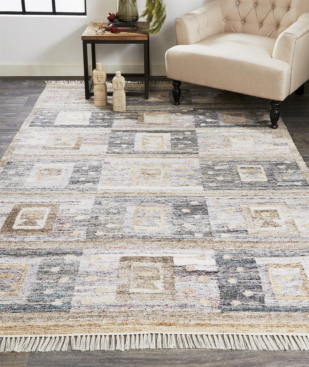 5 X 8 Gray Taupe And Tan Geometric Hand Woven Stain Resistant Area Rug With Fringe Image 5