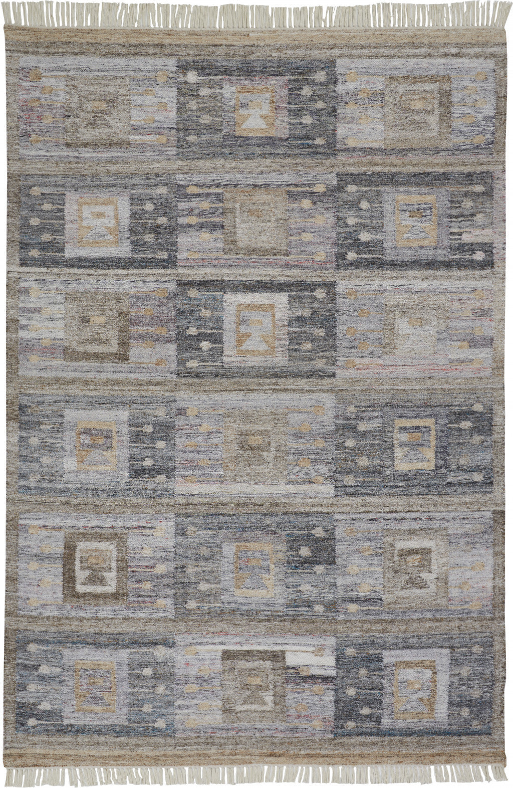 5 X 8 Gray Taupe And Tan Geometric Hand Woven Stain Resistant Area Rug With Fringe Image 6