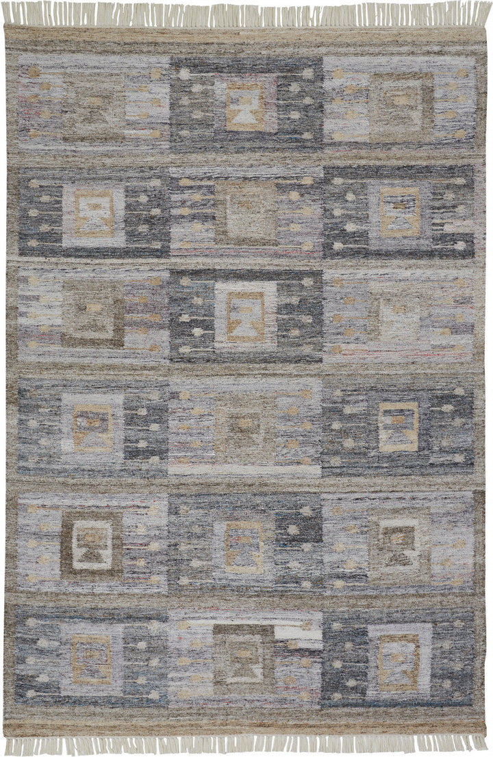 5 X 8 Gray Taupe And Tan Geometric Hand Woven Stain Resistant Area Rug With Fringe Image 6