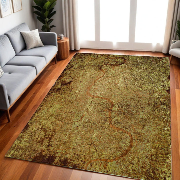 5 x 7 Green and Brown Abstract Non Skid Area Rug Image 1