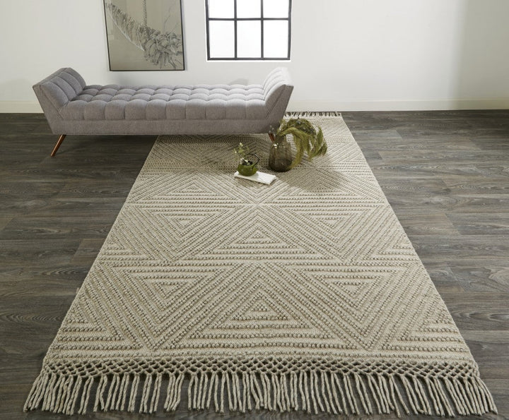 5 X 8 Gray Wool Geometric Hand Woven Area Rug With Fringe Image 6