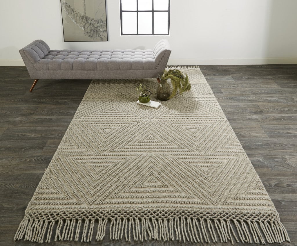 5 X 8 Gray Wool Geometric Hand Woven Area Rug With Fringe Image 1