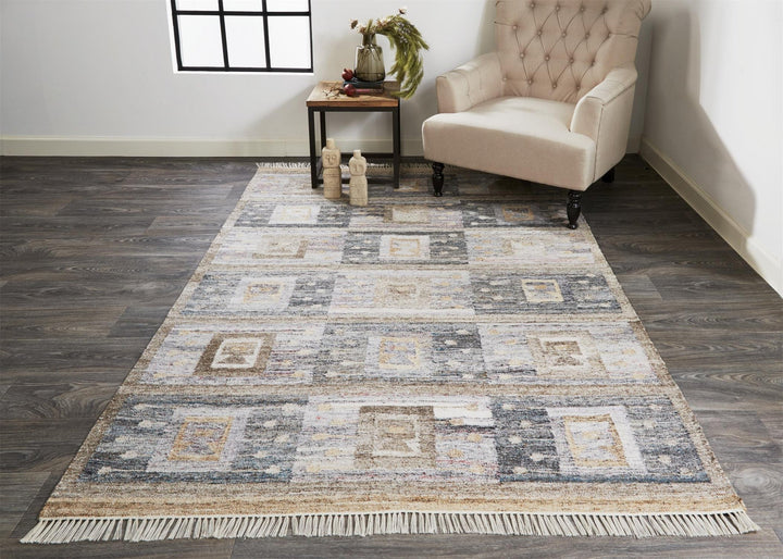 5 X 8 Gray Taupe And Tan Geometric Hand Woven Stain Resistant Area Rug With Fringe Image 10