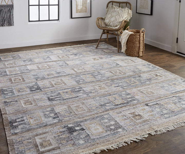 5 X 8 Gray Taupe And Tan Geometric Hand Woven Stain Resistant Area Rug With Fringe Image 11