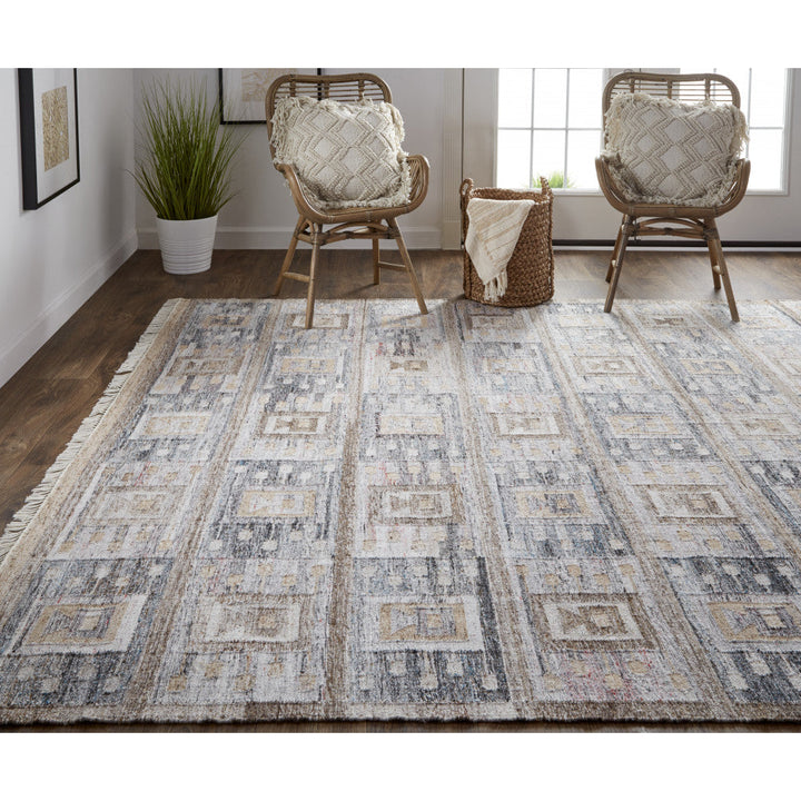 5 X 8 Gray Taupe And Tan Geometric Hand Woven Stain Resistant Area Rug With Fringe Image 12