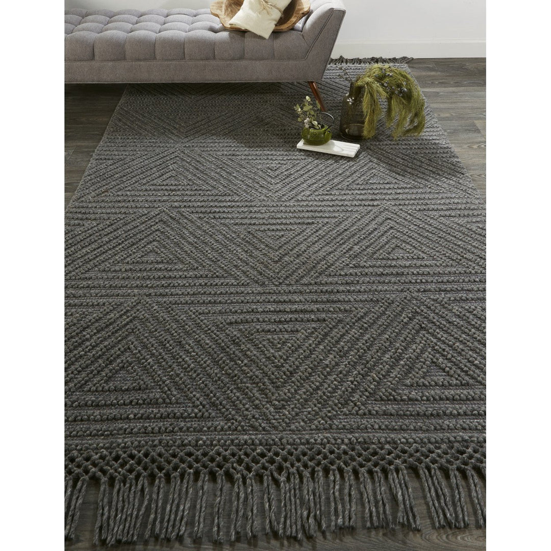 5 X 8 Gray Wool Geometric Hand Woven Area Rug With Fringe Image 12