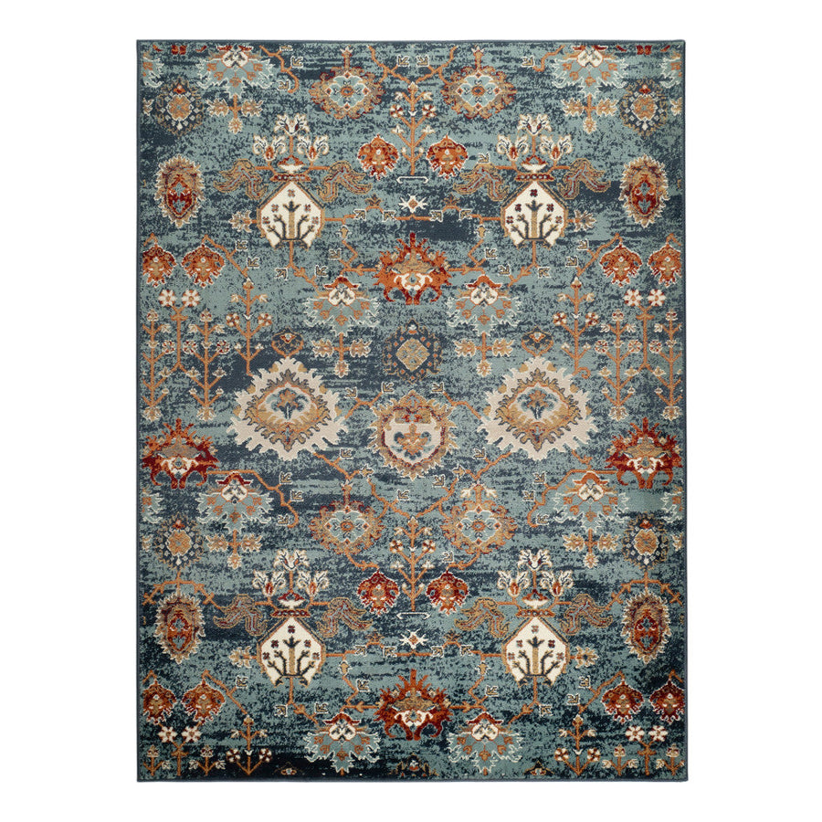 8 x 10 Teal Blue Oriental Power Loom Area Rug Image 1